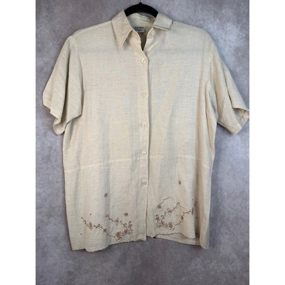 VTG‎ 90's Magic Linen Cotton Blend Dress Set Embroidered Size Small Beige Floral - Picture 7 of 9